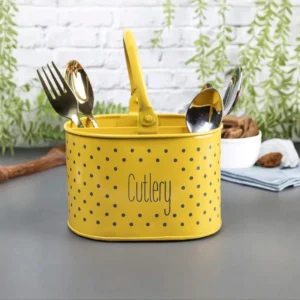 Metal Cutlery Holder - Yellow